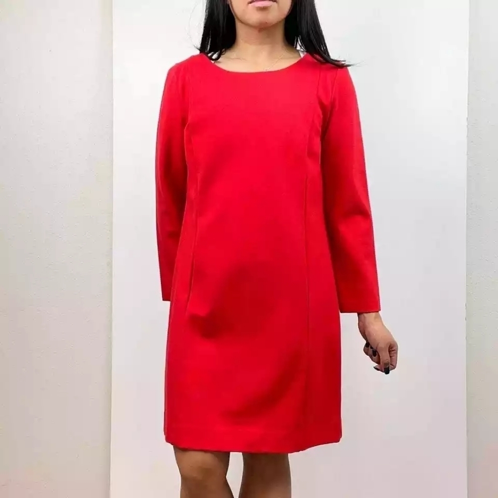 J.Crew Ponte Shift Mini Dress, Long Sleeve, Stretch, Red, Size XL